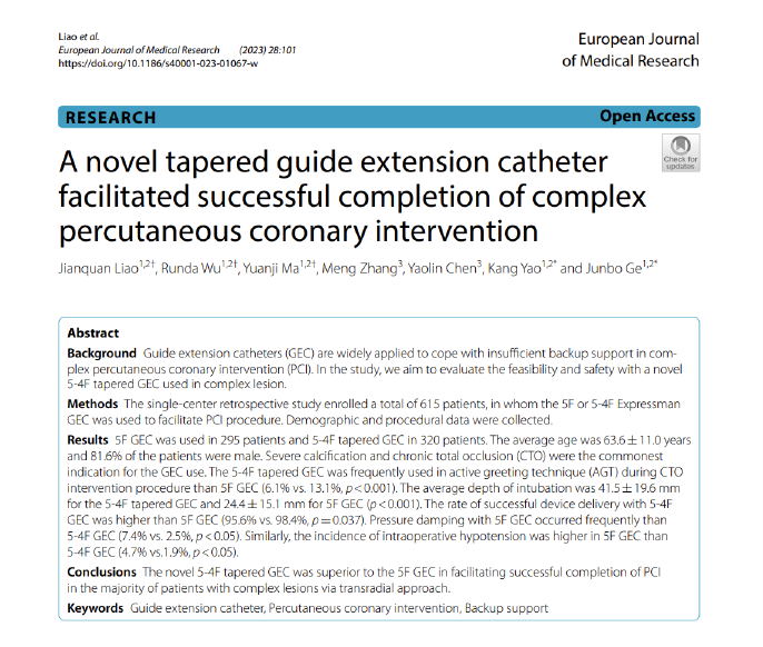A novel tapered guide extension catheter facilitated successful completion of complex percutaneous coronary intervention